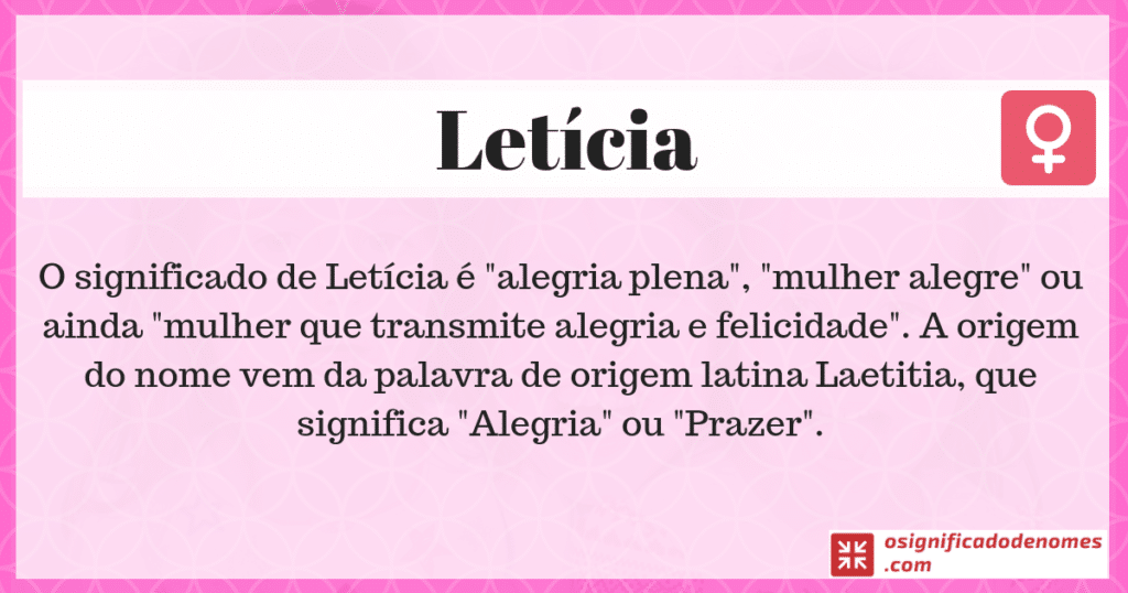 Meaning of Leticia is full joy.